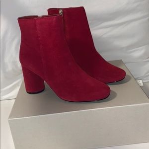 Red Suede Heeled Boots